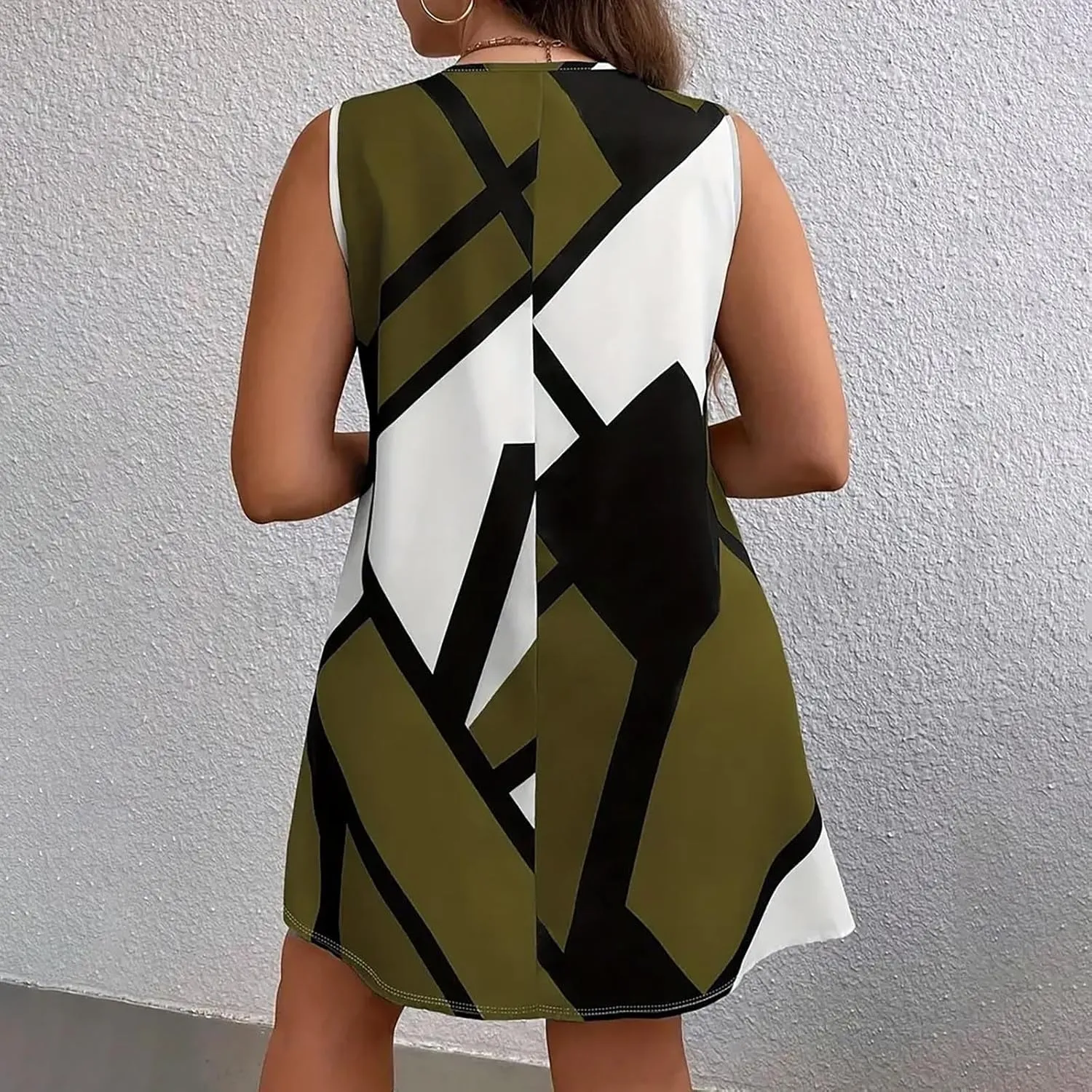 Womens Plus Size Mini Dress Fashion Print Dresses Sleeveless V Neck Loose Sundresses Beach Vacation Swim Cover Ups