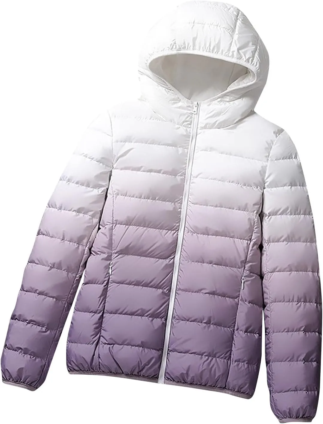 Women's Puffer Jacket With Hooded Full Zip Gradient Color Down Coats Loose Light Weight Quilted Jackets Trendy 2025