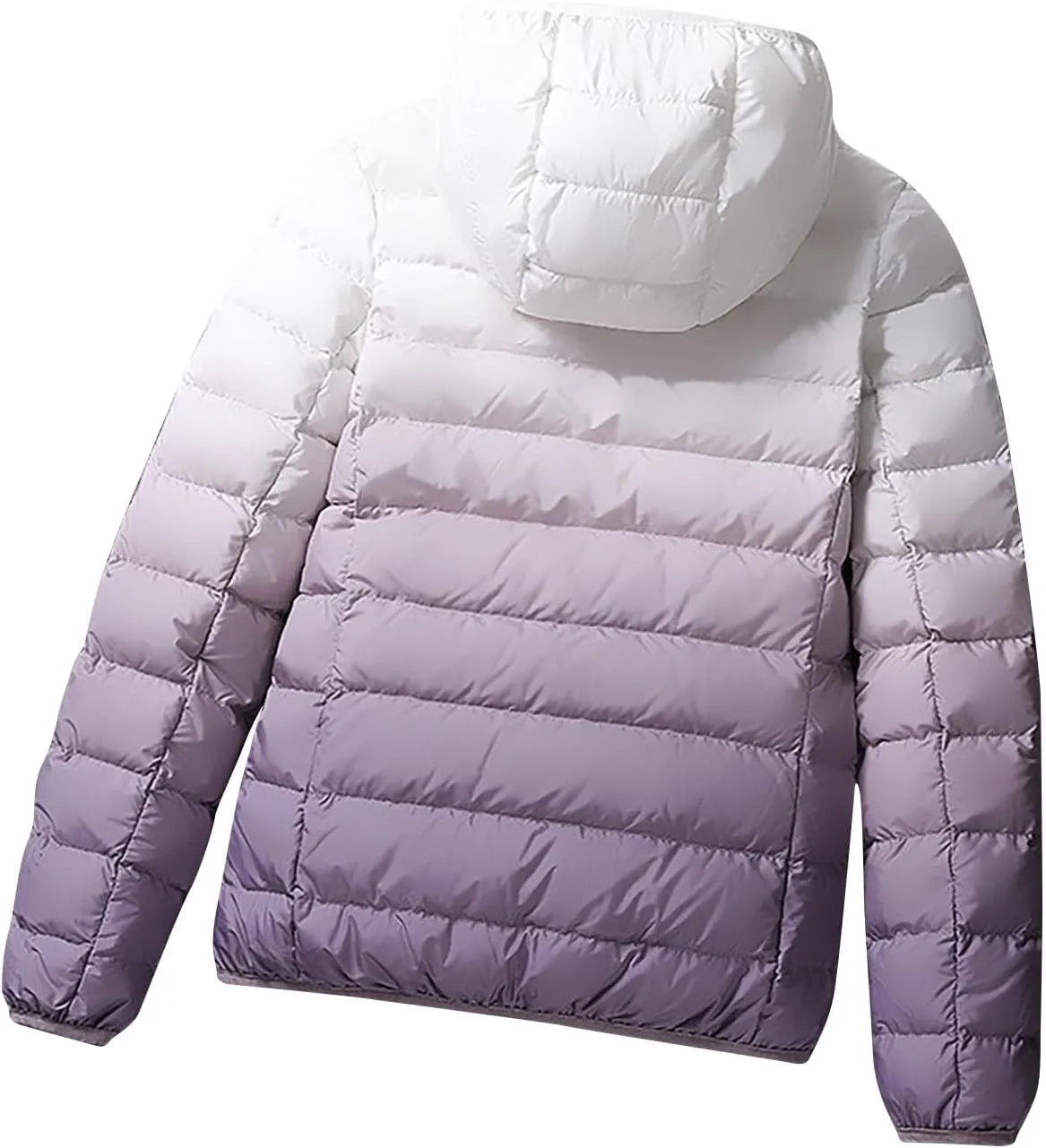 Women's Puffer Jacket With Hooded Full Zip Gradient Color Down Coats Loose Light Weight Quilted Jackets Trendy 2025
