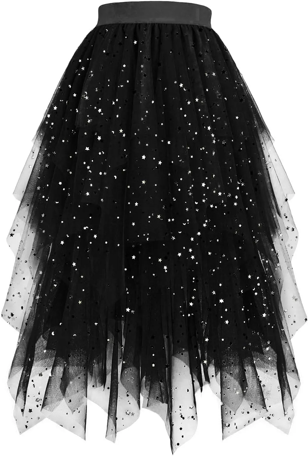 Women's Sequin Mesh Tulle Skirts High Low Layered A-line Skirt Midi Length Irregular Tutu Skirt for Women 2025