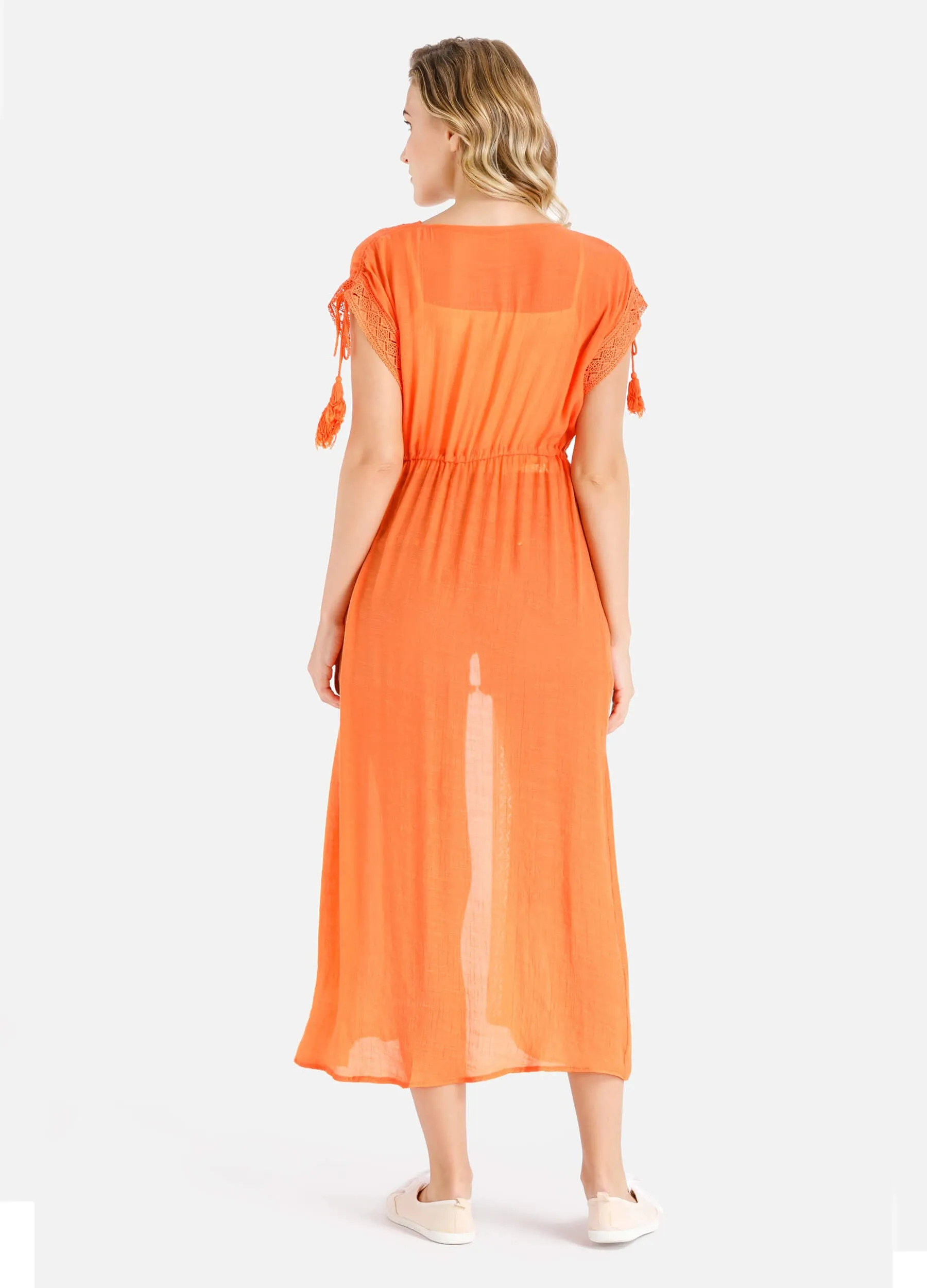 Women's Summer Short Sleeve Open Front Midi Cover up