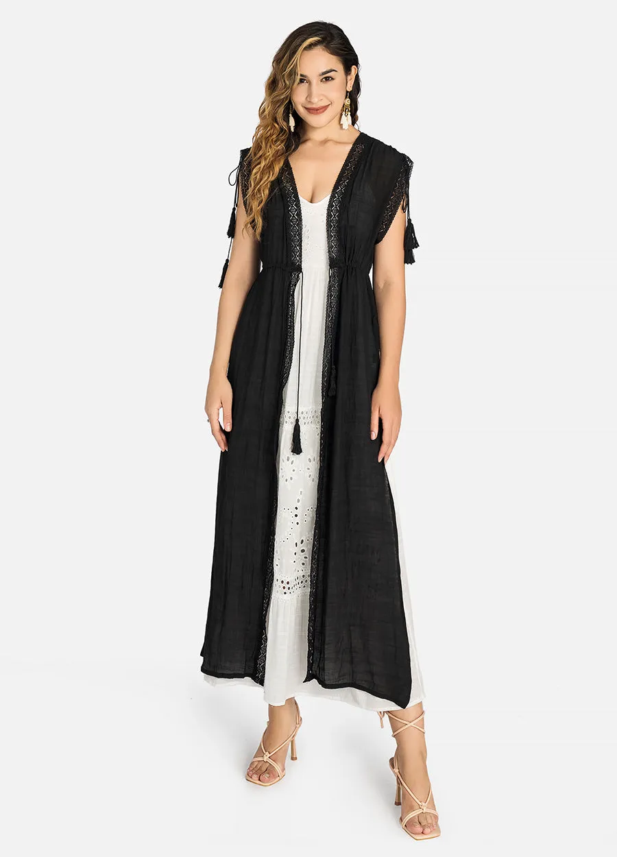 Women's Summer Short Sleeve Open Front Midi Cover up