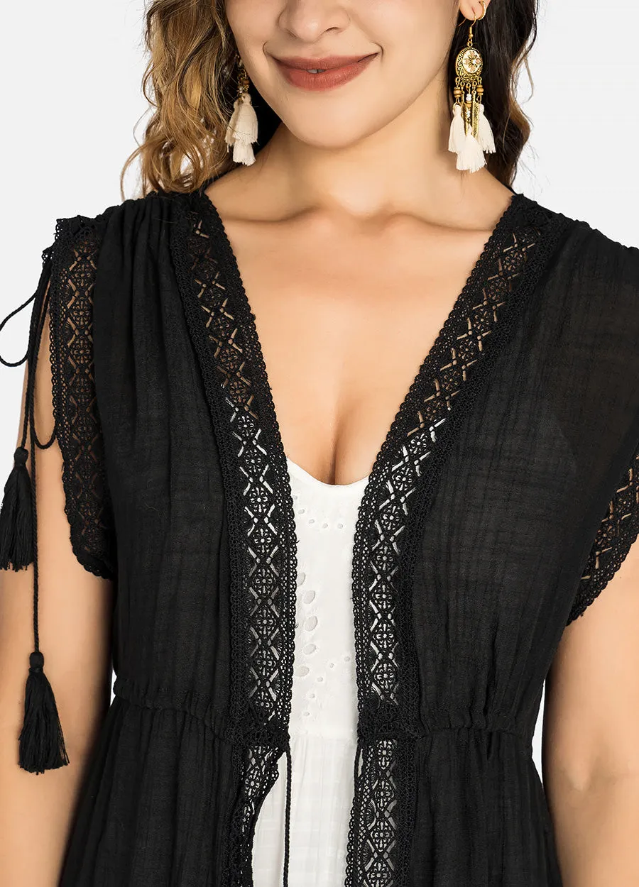 Women's Summer Short Sleeve Open Front Midi Cover up