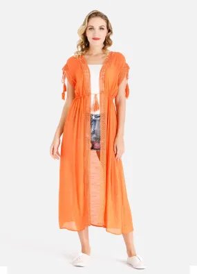 Women's Summer Short Sleeve Open Front Midi Cover up