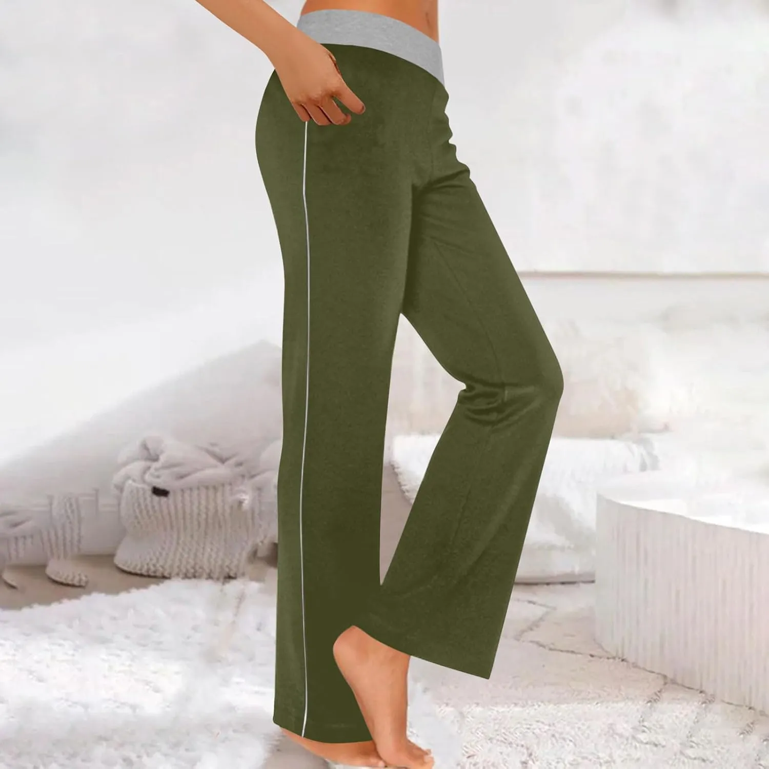 Womens Summer Sporting Pants Color Blocked Elastic Waisted Straight Leg Loose Breathable Lounge Trousers with Pockets