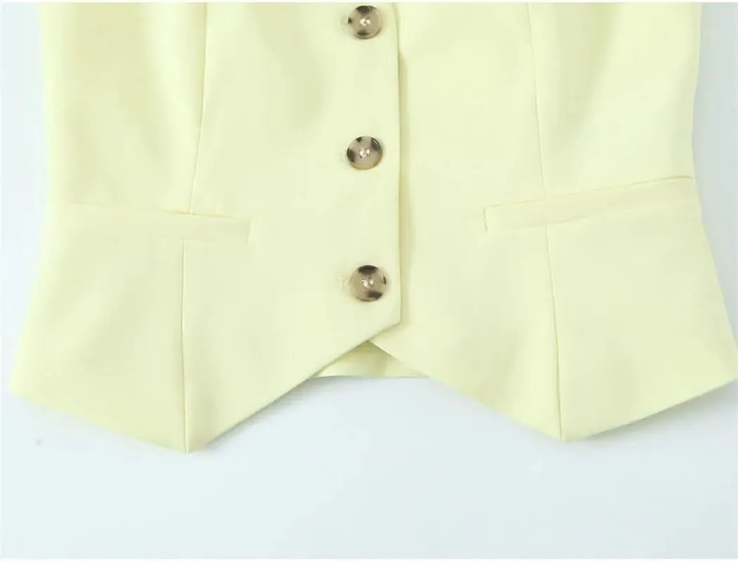 Women's Yellow Halter Neck Backless Sleeveless Sexy Vest Top Summer Casual Chic Streetwear