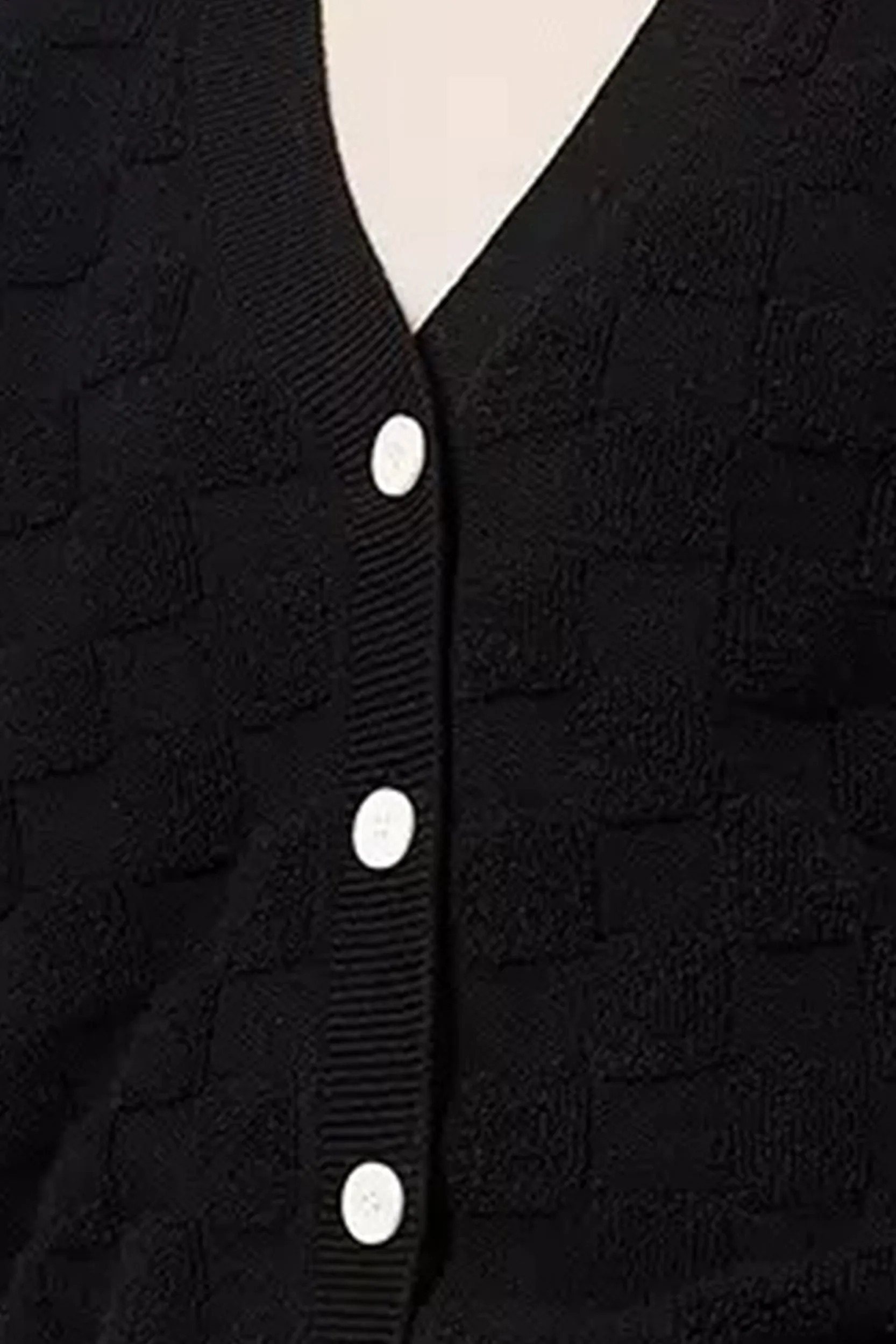 Yasmine V-neck Checkered Texture Cardigan