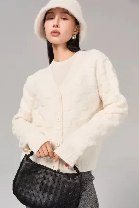 Yasmine V-neck Checkered Texture Cardigan