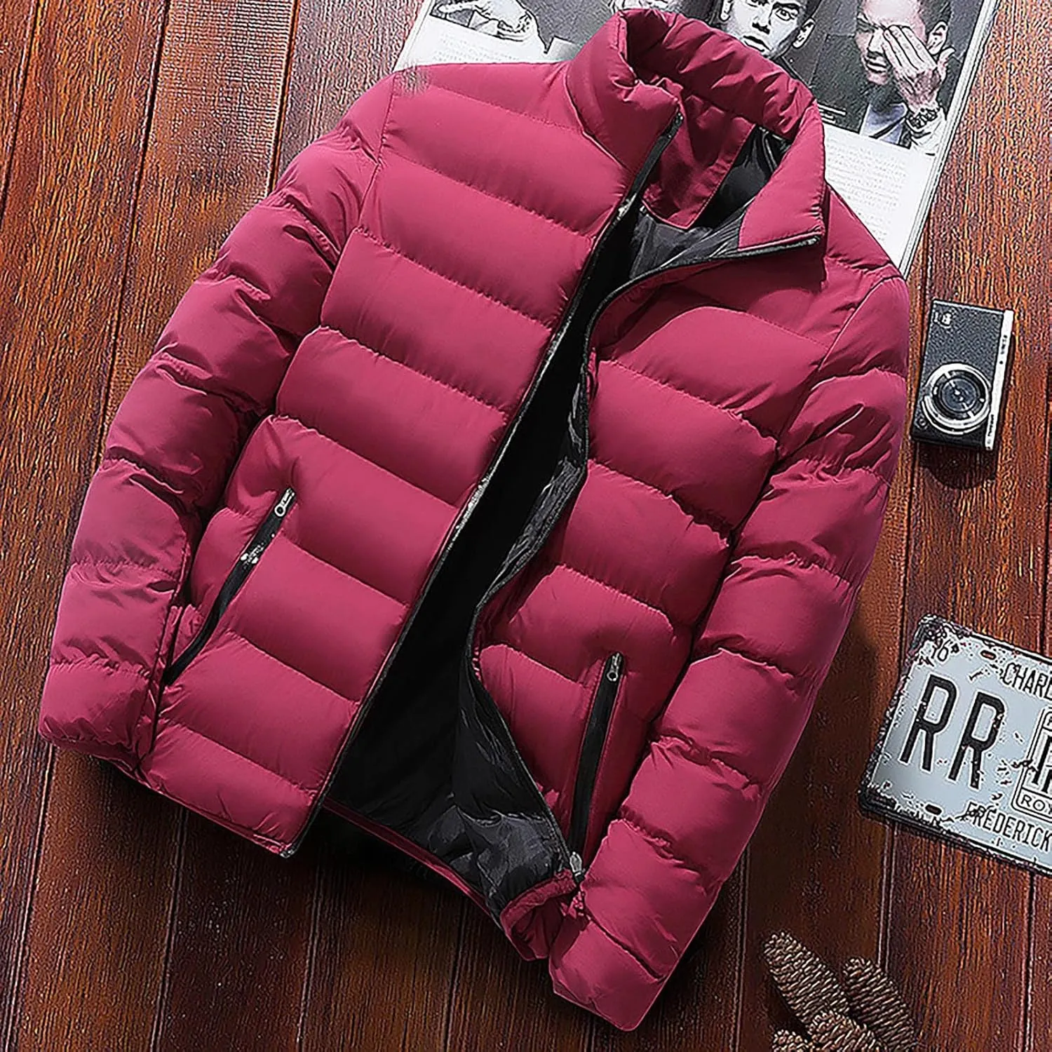Ymosrh Rain Coats for Men Men's Autumn Winter Zipper Warm Down Jacket Packable Light Coat Mens Jackets