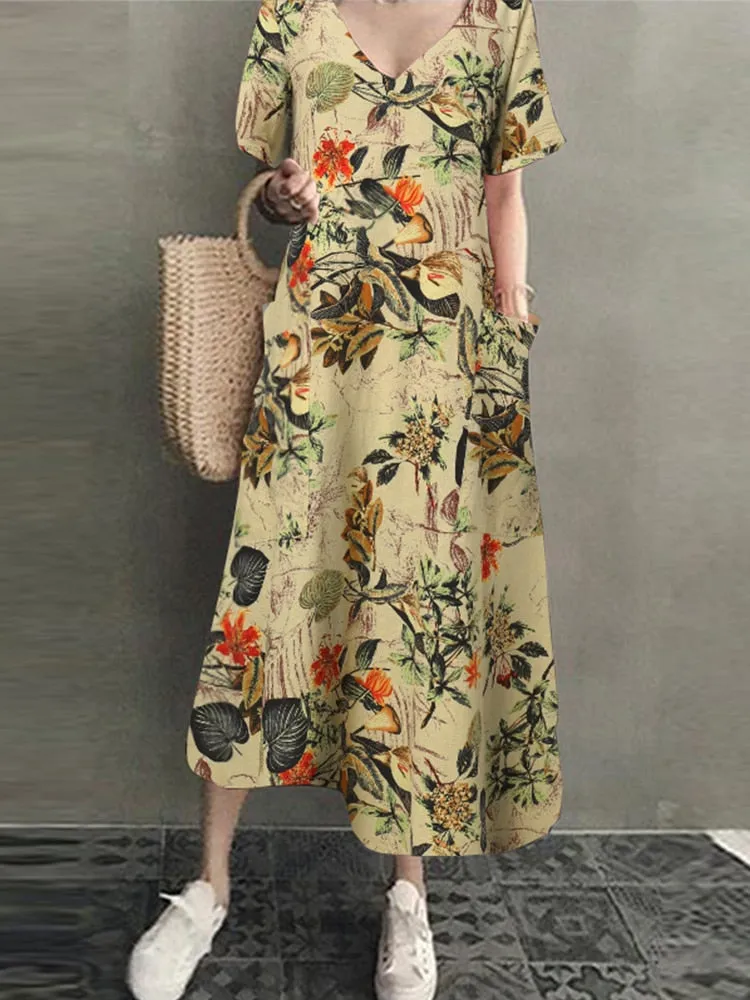 ZANZEA 2022 Women Long Maxi Summer Dress Casual Cotton Linen  Ladies Big Pockets Beach Party Robe Femme Vestidos