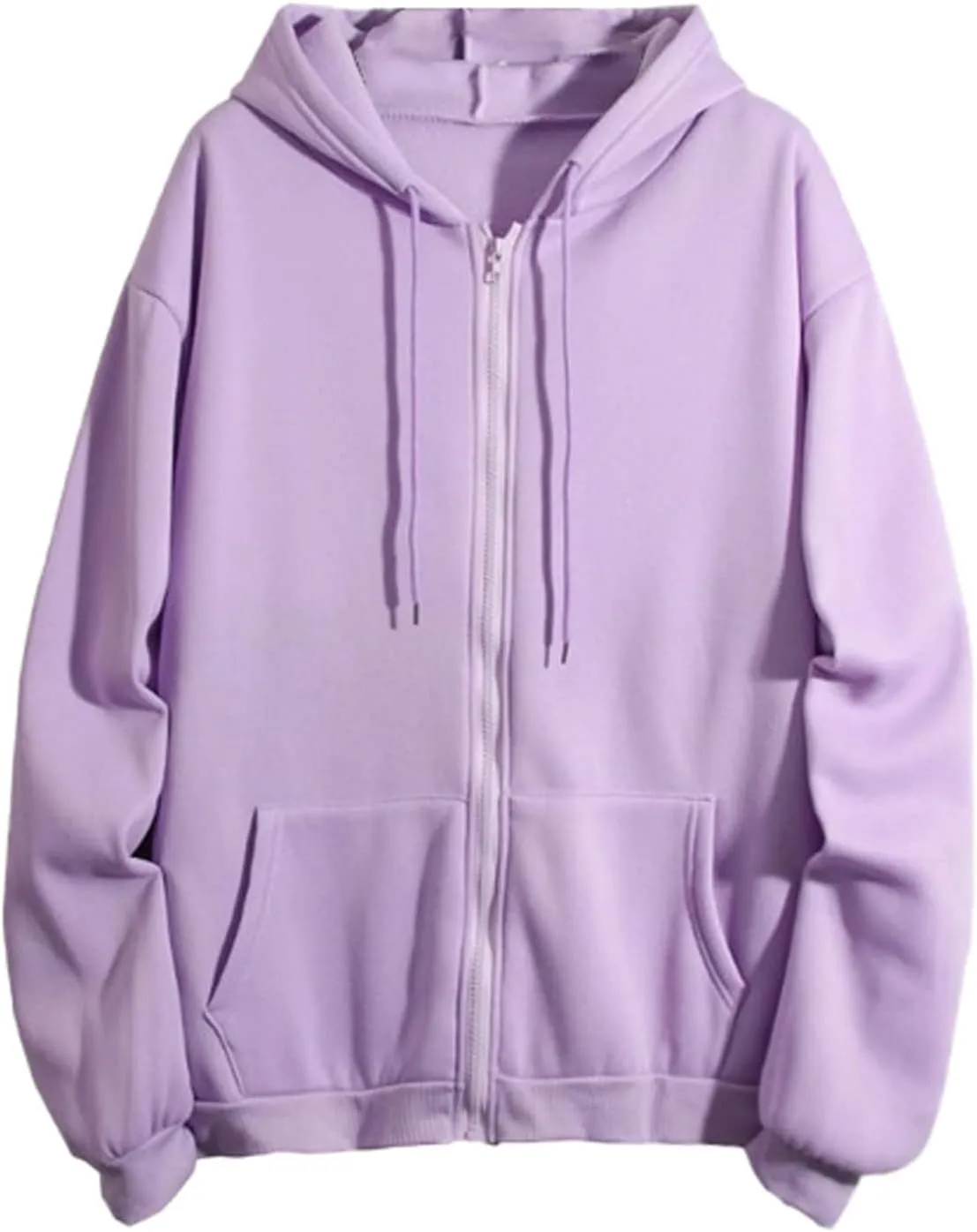 Zip Up Hoodie Womens Solid Color Long Sleeve Drawstring Loose Soft Pullover Tunic Tops with Pockets Fall Fashion Clothes